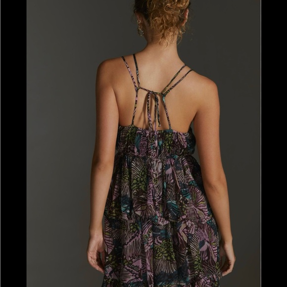By Anthropologie Cutout Mini Dress-Purple Motif-Small ruffled chiffon S summer - Picture 2 of 5